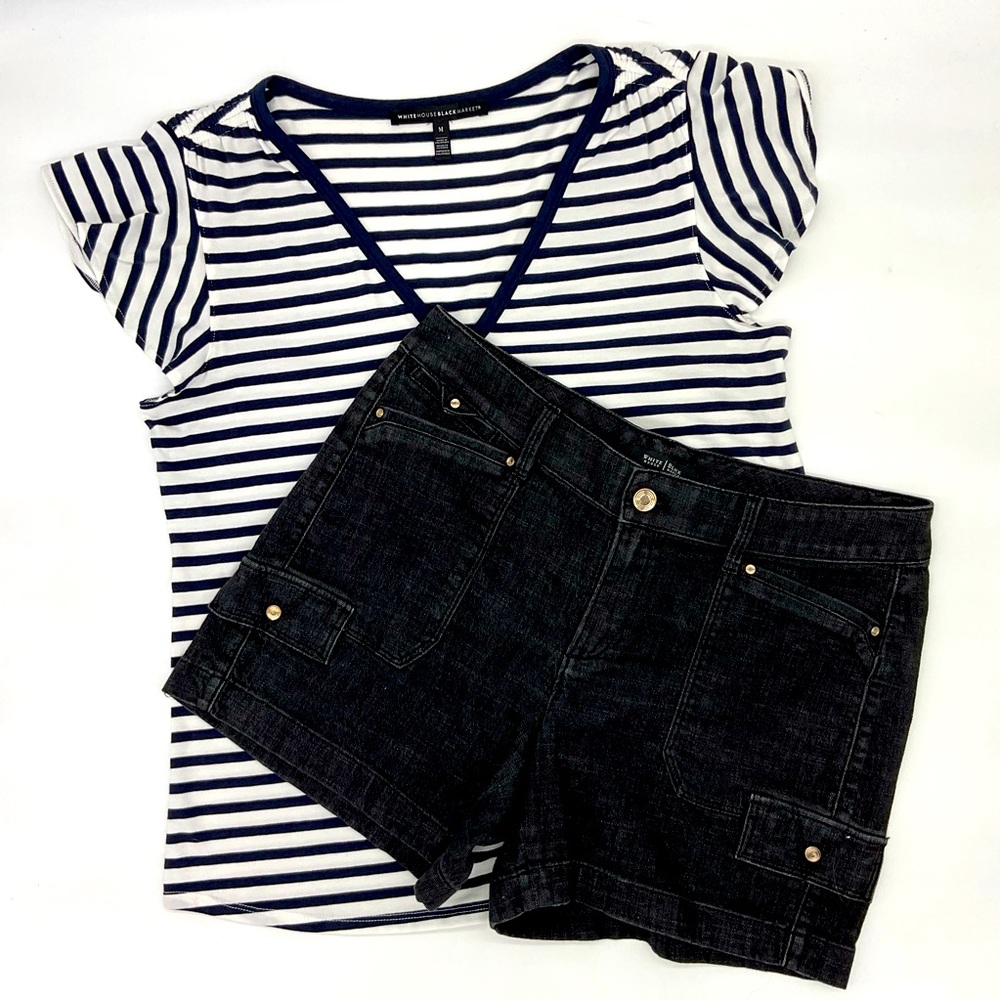 White House Black Market Black Denim Shorts + Top Bundle